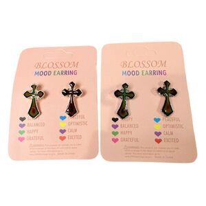 Fashion Mood Color-Changing Cross Stud Earrings 2 Pairs gold and silver gift